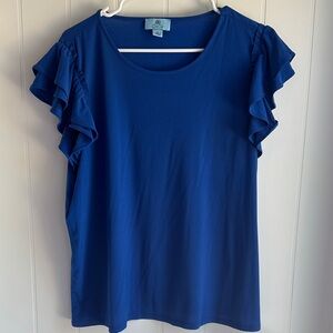 CeCe Blue Flutter Sleeve Ruffled Blouse